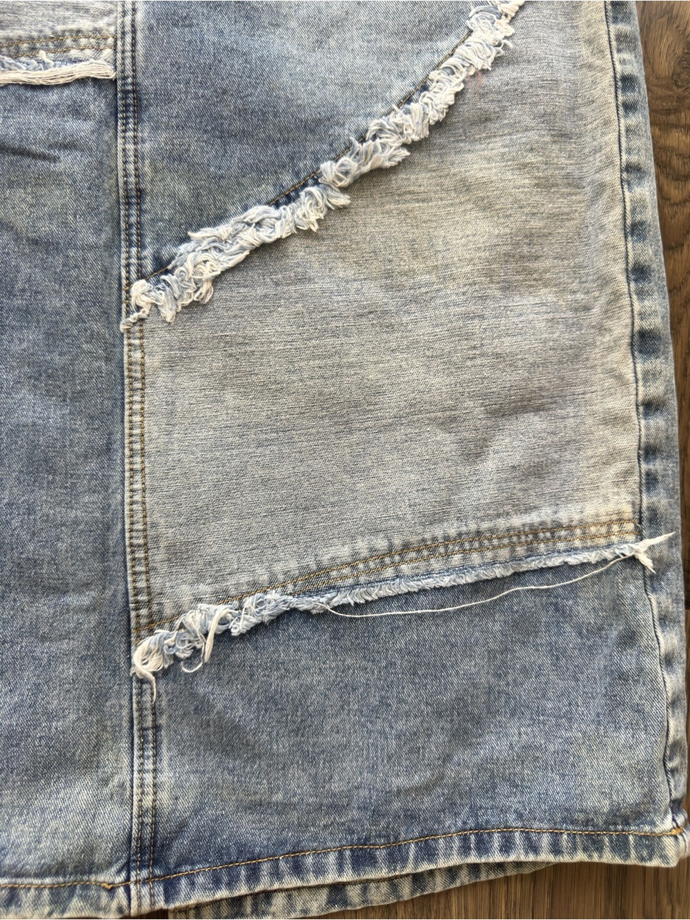 Cider Light Blue Patchwork Wide-Leg Denim Skirt - Picture 4 of 12